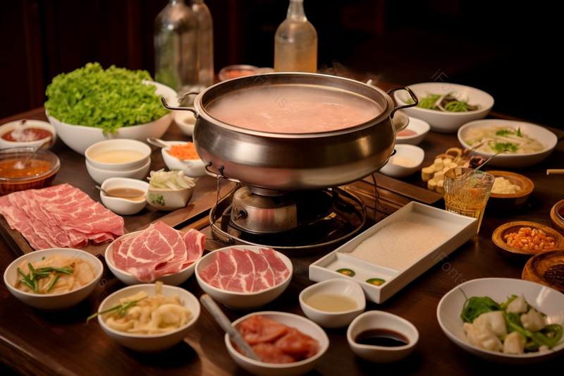 桌上摆放的火锅美食餐饮摄影,高清,摄影图,摄影图片,图片大全,摄影图免费下载